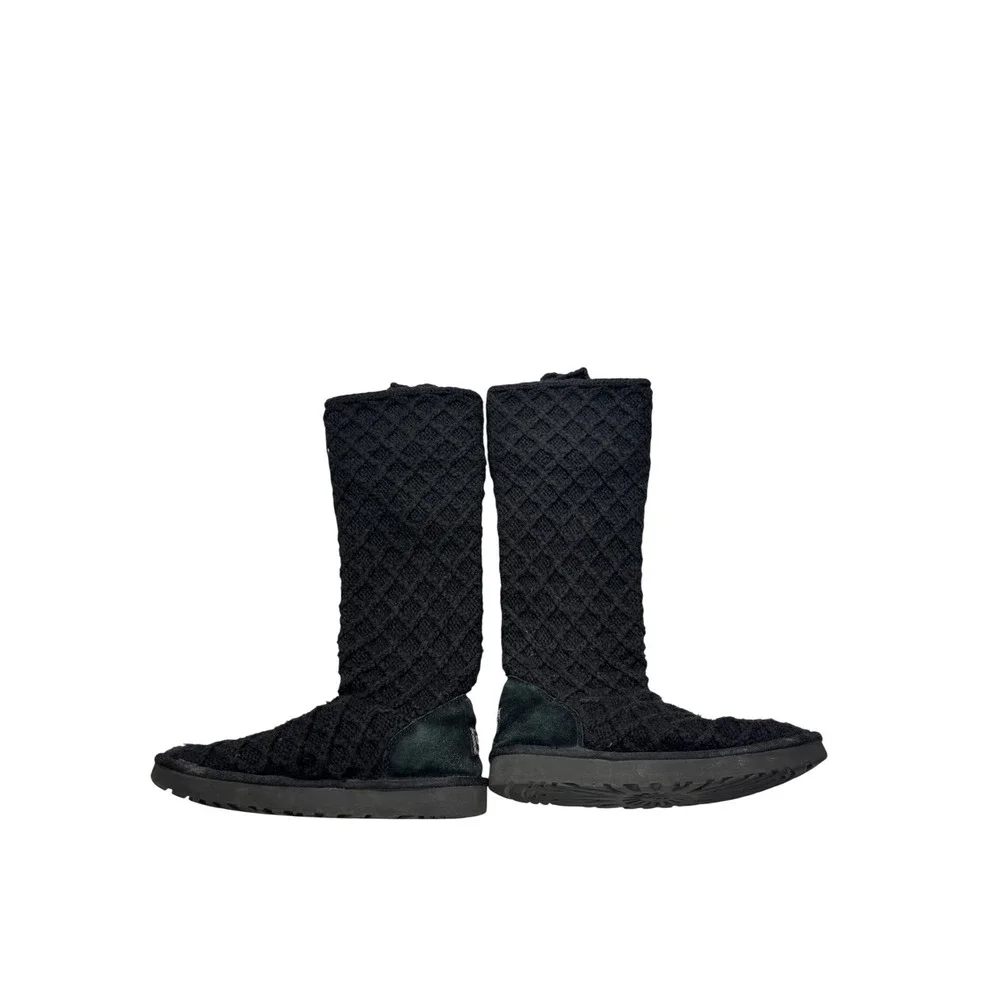 UGG Cardy Lattice Womens 9 Wool‎ Black Knit Button Tall Boots Classic Tall